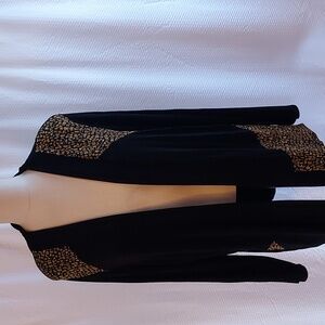 N.Y.P.L. Collection Women's Open Cardigan Slinky Black Brown Travel Sixe 1X